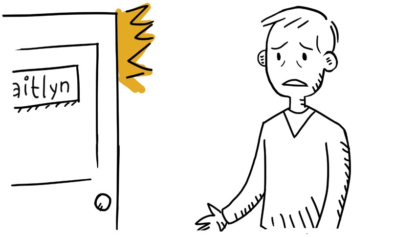teen slamming her bedroom door while dad is confused and worried