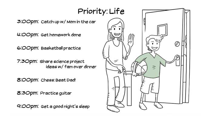 teen with a schedule that prioritizes living a positive and healthy life