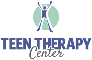 logo teen therapy center, illustration of a person stretching triumphantly