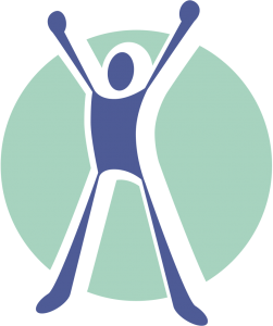 teen therapy center logo: illustration of a person stretching triumphantly