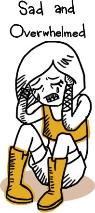 a drawing of a girl with the title sad and overwhelmed