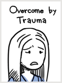 a drawing of a girl with the title overcome by trauma