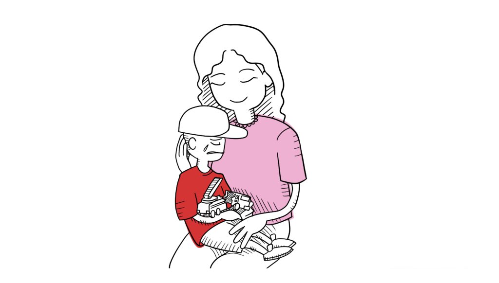 A mother tenderly reassures a tearful child