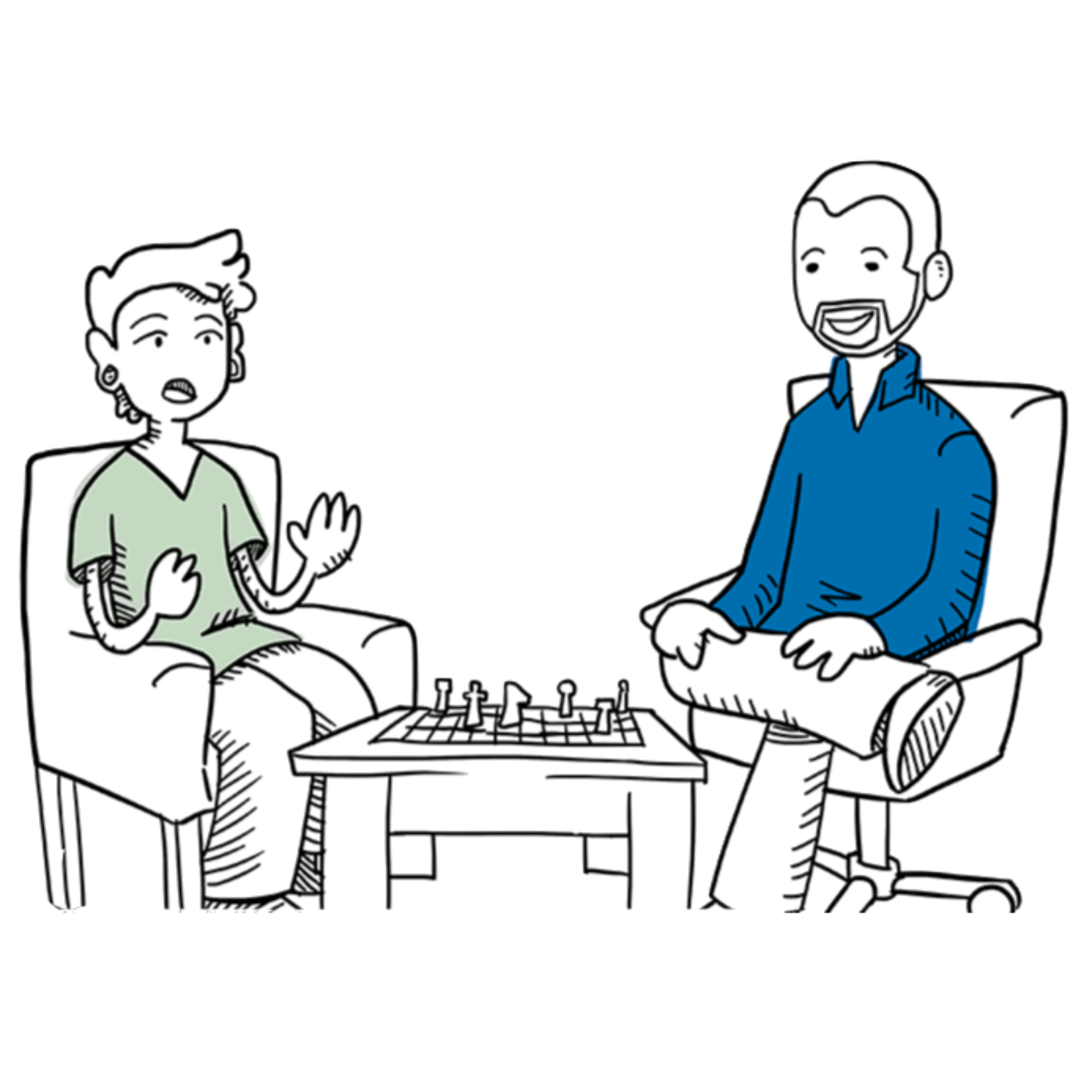 therapist and client have revelations over a game of chess