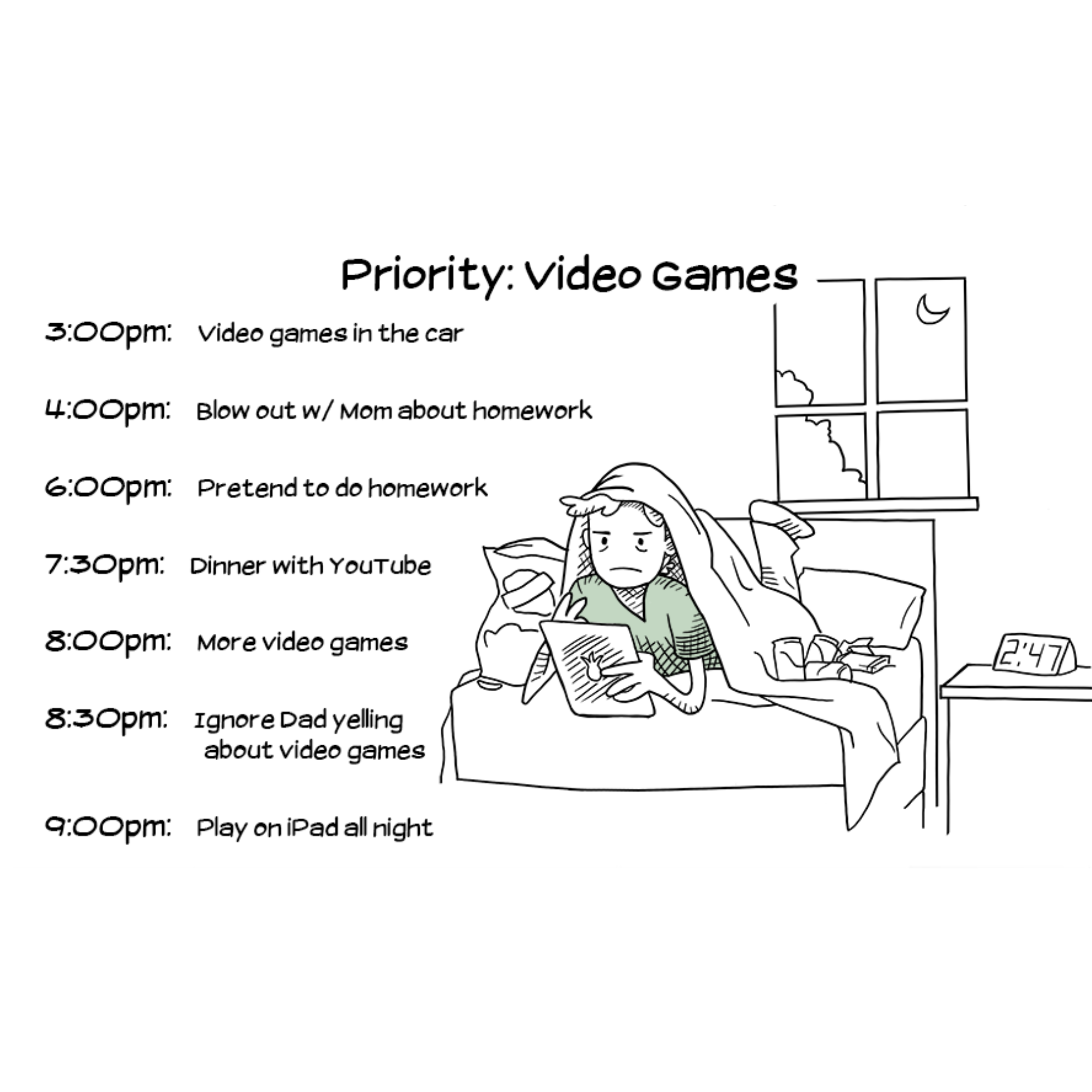 typical teen schedule involving tablets and no homework