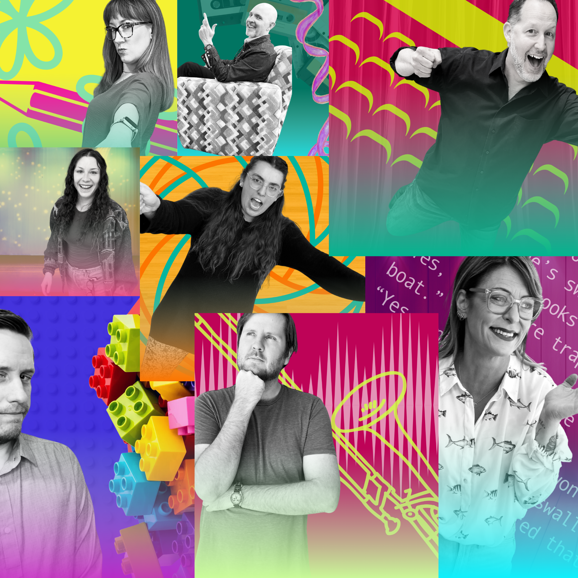 the staff of teen therapy center in a colorful mosaic of poses