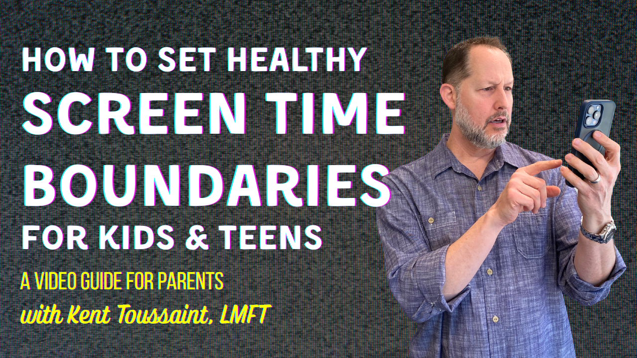 kent gets ready to talk to parents about the topic of screen time but gets distracted by phone