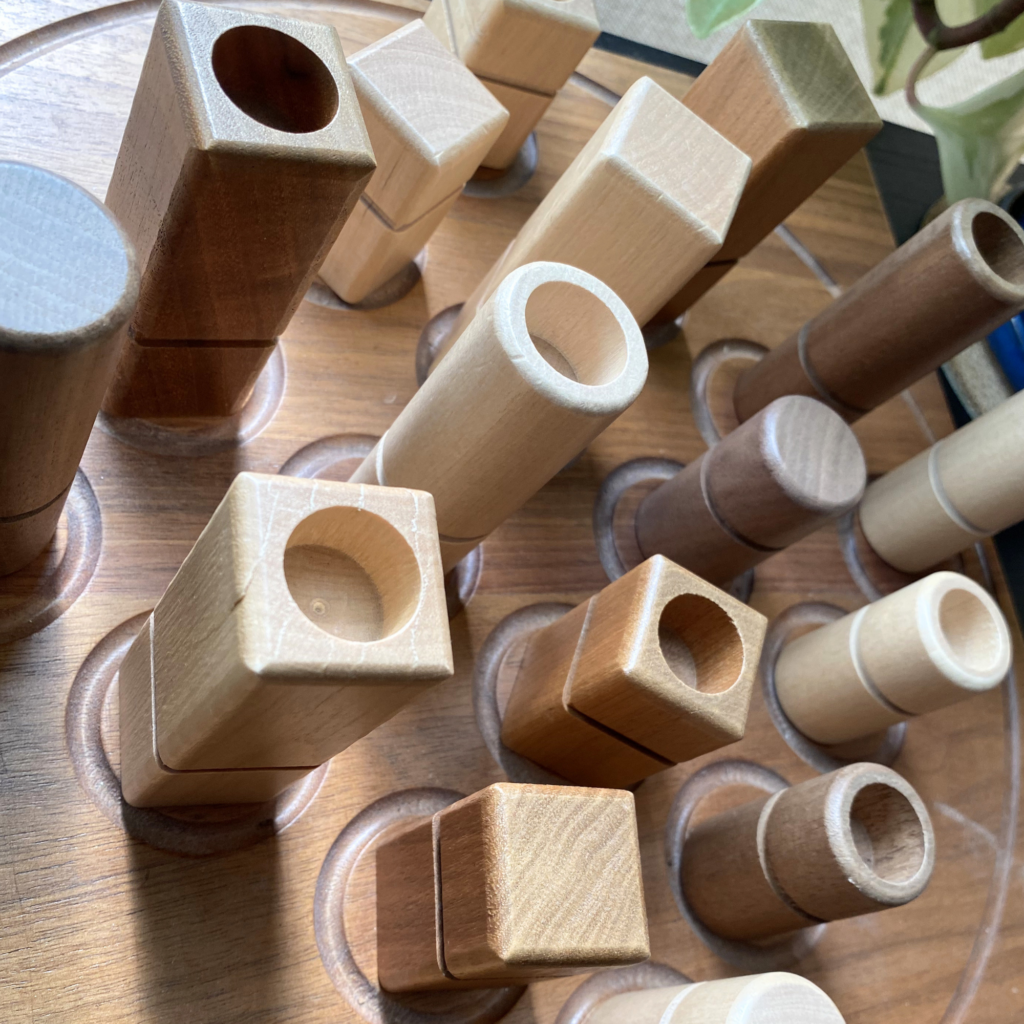 wood game pieces awaiting play