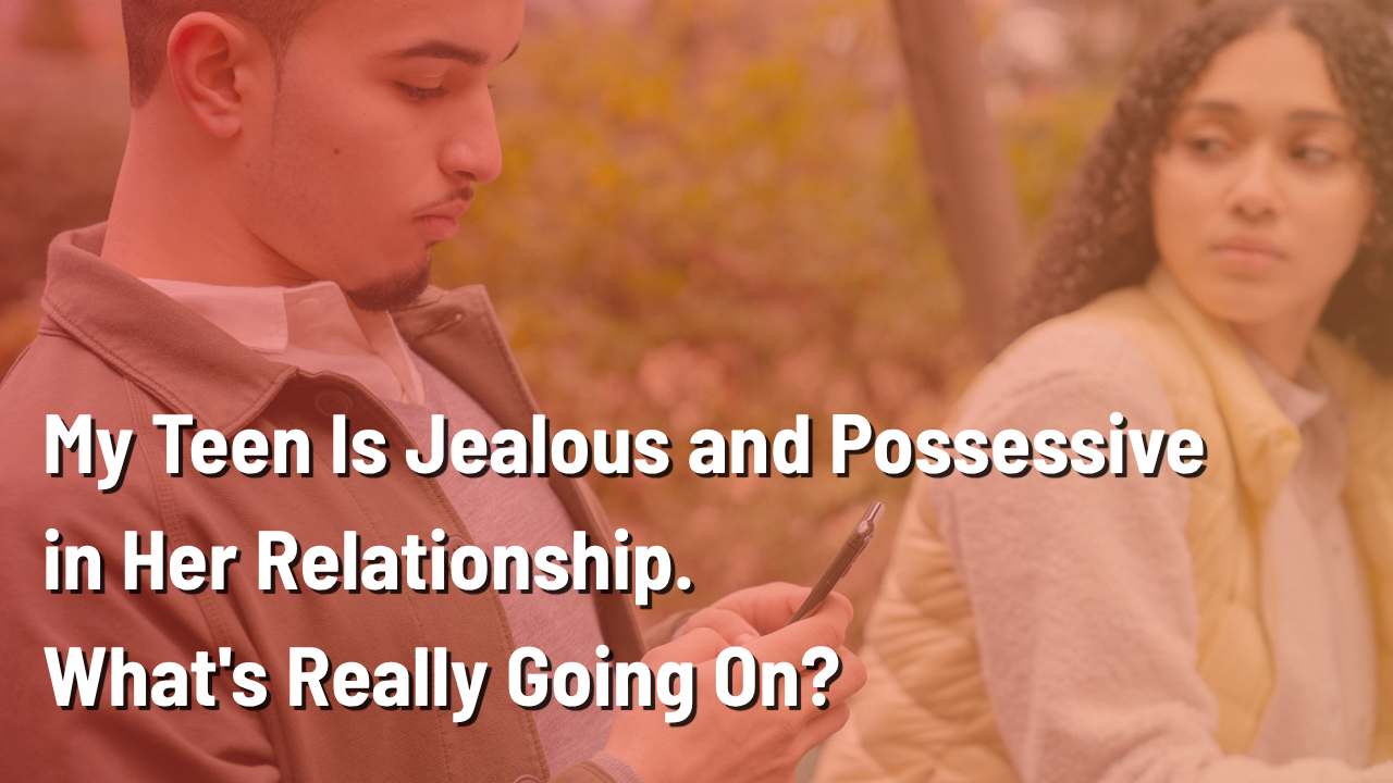 Teen girl looks on in jealousy as boyfriend scrolls phone